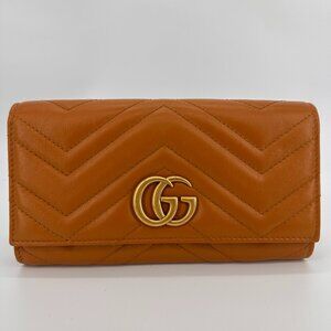 Gucci Cognac Calfskin Matelasse GG Marmont Continental Wallet